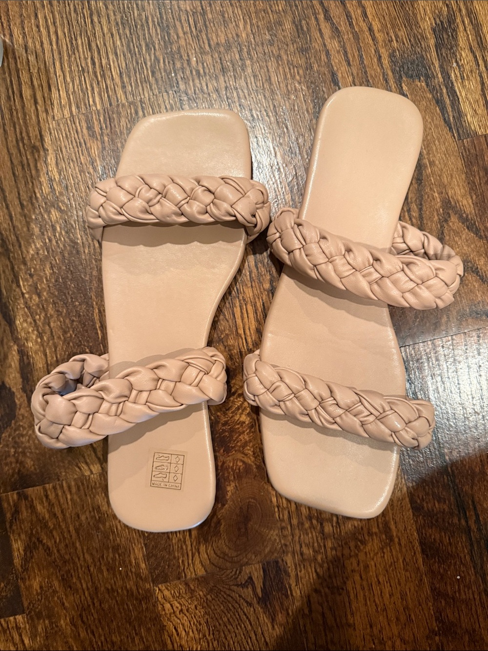 Braided Double-Strap Nude Slide Sandals - Women